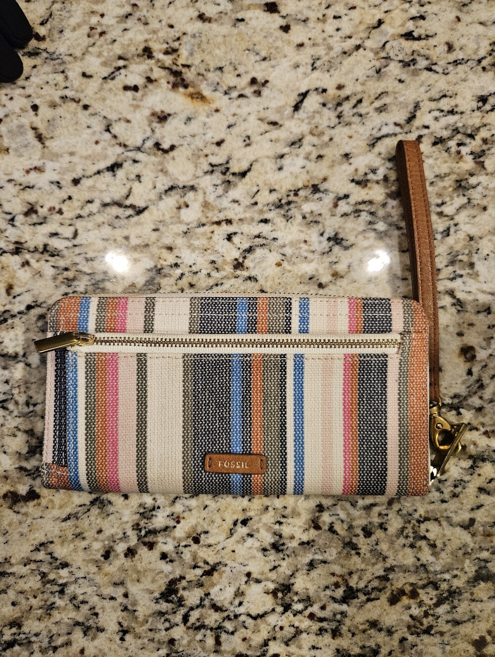 Fossil Womens Striped Zip Around Wallet
